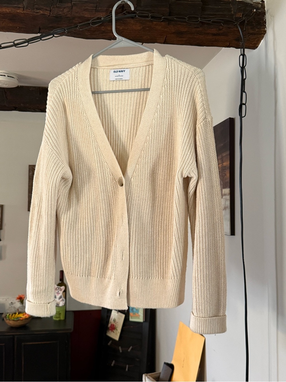 Old Navy Cream V-Neck Ribbed Button Cardigan